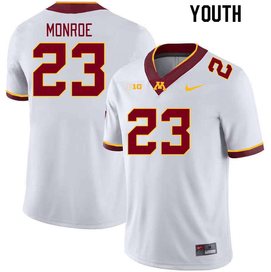 Youth #23 Garrison Monroe Minnesota Golden Gophers College Football Jerseys Stitched-White - Click Image to Close